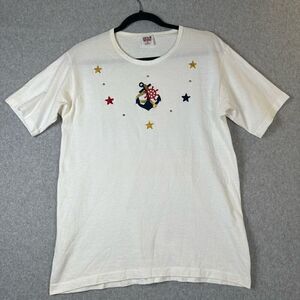 Anvil Womens Medium Nautical Theme Pullover Top White Embroidered Shirt Sleeve